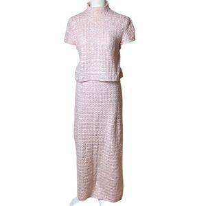 House of Harlow 1960 Crochet Knit Maxi Skirt Set - 2 Pieces Soft Pink Size S